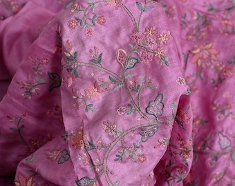Pure Tussar Silk Embroidery Fabric by the yard Indian Embroidered Raw Silk Wild Natural Handmade Peace Silk Tussah Dresses Material Costumes