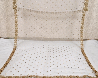 2.5 Yards Dyeable Net Gold Bridal Dupatta Embroidered Scarf Indian Fabric Tulle Saree Crafting Sewing Wedding Dress Costumes Doll Making