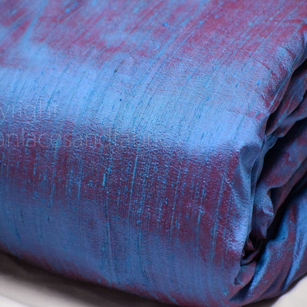 Iridescent Blue Red Pure Dupioni Fabric Yardage Wedding Bridesmaid Prom Dresses Indian Raw Silk Dupion Crafting Sewing upholstery Drapery