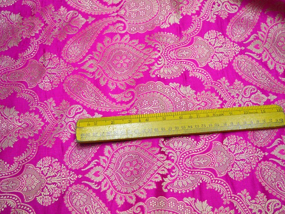 Indian Silk Brocade Fabric Magenta Pink and Gold Fabric,wedding