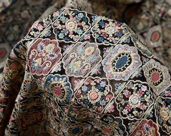 Embroidered Fabric by the yard On Tulle Sewing DIY Crafting Indian Embroidery Wedding Dress Costumes Dolls Bags Cushion Covers Table Runners