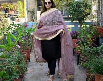 Mauve Organza Designer Dupatta for women Bridal Wedding lehenga Chunni/Veil Beads Sequin Scarf Indian Ethnic Dress Stole Gift Bridesmaid