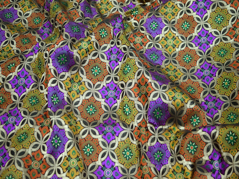 Indian Banaras Silk Purple Benarse Brocade by the Yard Wedding Dress fabric Banarasi silk Dress Material Lengha Crafting Sewing Costumes