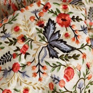 Indian Embroidered by the yard Fabric Ivory Sewing DIY Crafting Embroidery Wedding Dresses Costumes Dolls Bags Cushion Covers Table Runners