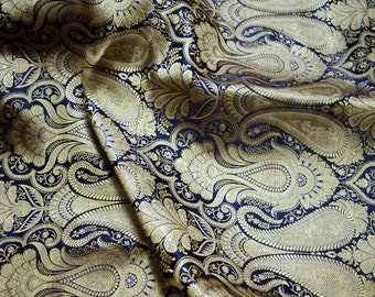 Navy Blue Sewing Crafting Indian Banarasi Brocade Fabric by the Yard Wedding Dress Brocade Fabric Bridal Dress Material Skirts Cushions