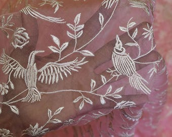 Pure Silk Organza Embroidered Fabric by the yard Indian Embroidery Bridal Sheer Floral Wedding Dress Delicate Designer Dress Material Saree