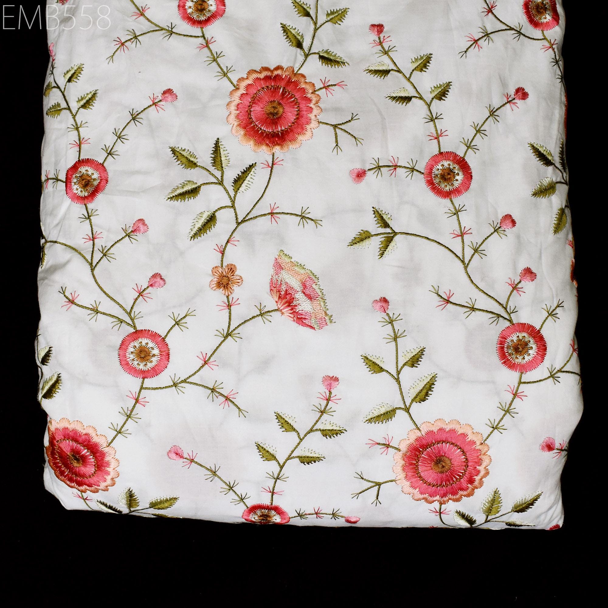 Embroidery Cotton Fabric by the Yard Indian Embroidered Sewing Fabric ...