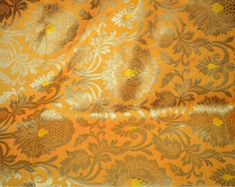 Yellow Brocade Fabric by the Yard Gold Banaras Brocade Fabric Wedding Dress Banarasi Blended Silk Indian Fabric For Lehenga Home furnishing