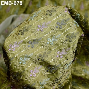 Olive Green Wedding Dress Material Embroidered Fabric by the yard Sewing DIY Crafting Indian Embroidery Victorian Costume Dolls Waistcoats