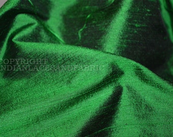 Iridescent Indian Green Pure Dupioni Raw Silk Fabric by the yard Plain Dupion Costume Wedding Dresses Pillows Cushions Table Covers Crafting