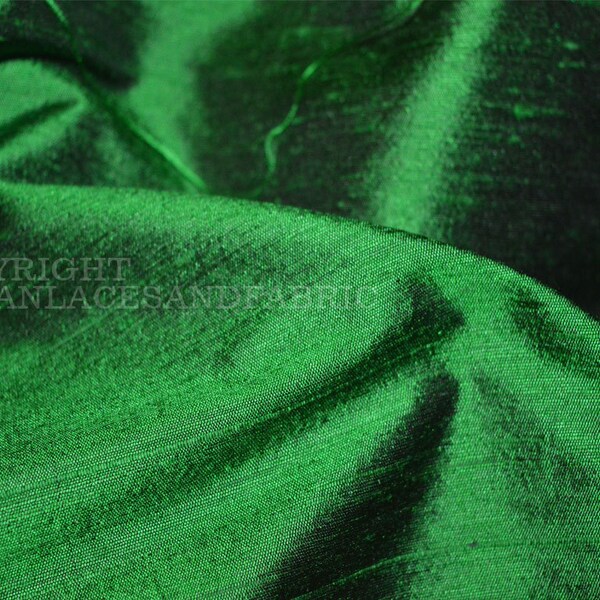 Iridescent Indian Green Pure Dupioni Raw Silk Fabric by the yard Plain Dupion Costume Wedding Dresses Pillows Cushions Table Covers Crafting