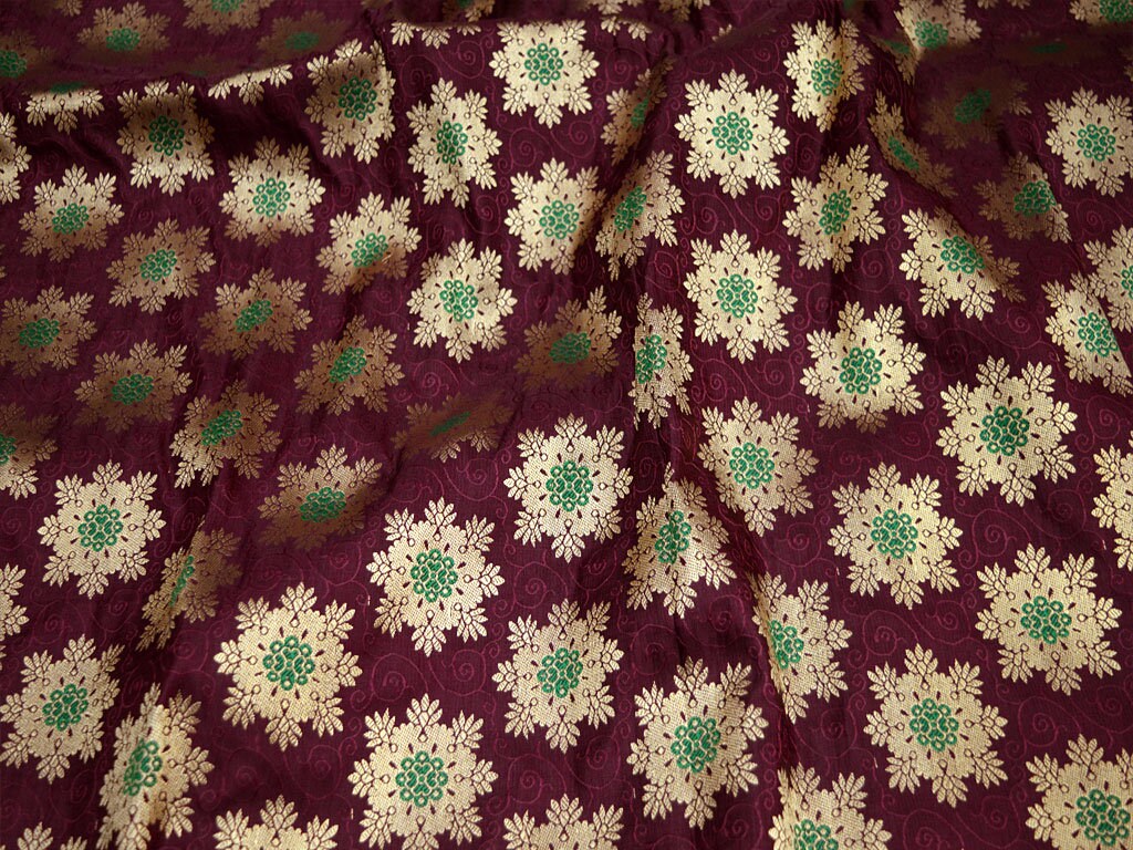 Banarsi Burgundy Crafting Sewing Jacquard Fabric Skirt Indian Etsy