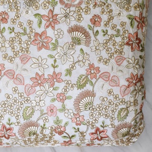 Peach Embroidered Fabric Indian Embroidery Cotton Fabric by the Yard Sewing Fabric DIY Crafting Wedding Dress Costumes Doll Bag Home Decor