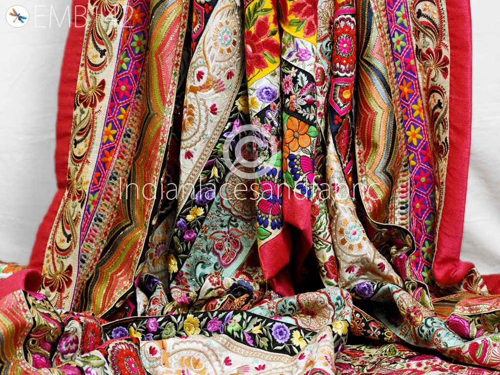 Embroidered Fabric Remnants Saree Border Assorted Indian Sari Etsy