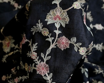 Pure Tussar Silk Embroidery Fabric by the yard Indian Embroidered Raw Silk Wild Natural Handmade Peace Silk Tussah Dresses Material Costumes