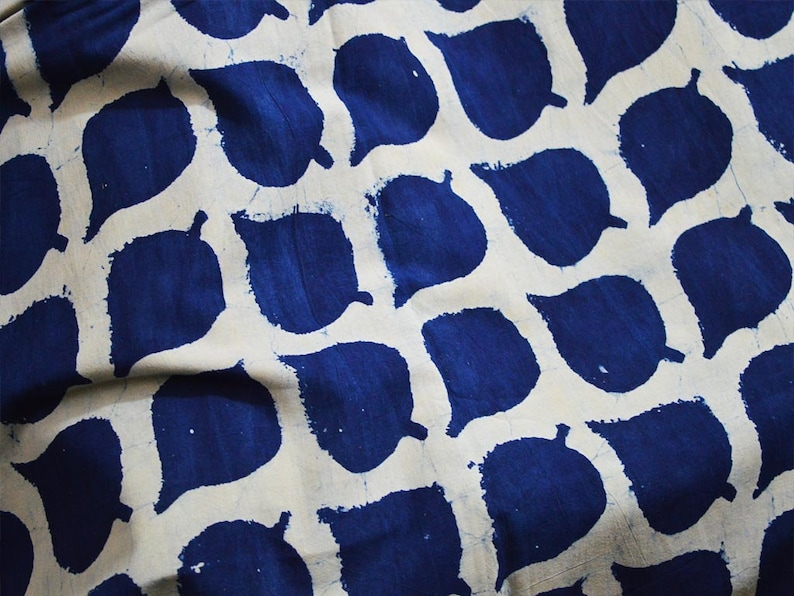 Indigo fabric Vegetable dyed Block Printed Cotton Indigo Blue and White Cotton Fabric Leaf Print Hand Stamped Sold by Yard dress material
