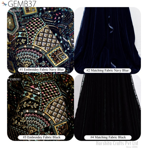 Tissu de velours brodé indien noir par yard Couture DIY Artisanat Costumes de robe de mariée  Housses de coussin Chemin de table Quilting