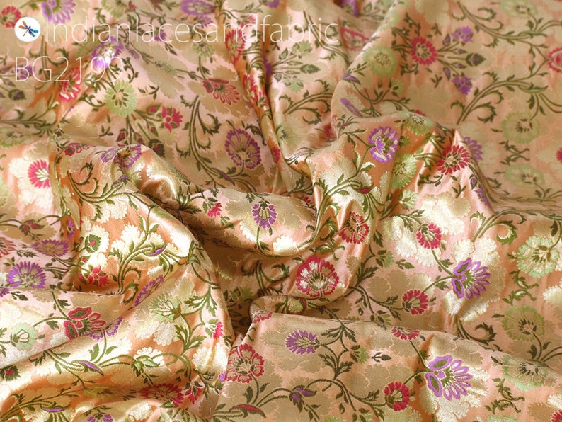 Peach Brocade Fabric by the Yard Banarasi Indian Bridal - Etsy