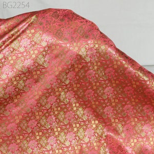 Coral Red Indian Jacquard Dress Material Brocade Bridal Wedding Fabric By The Yard DIY Crafting Sewing Silk Curtains Making Duvet Covers