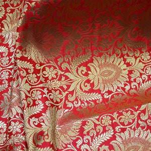 Coral Red Brocade Fabric by the Yard for Jacket Banarasi - Etsy