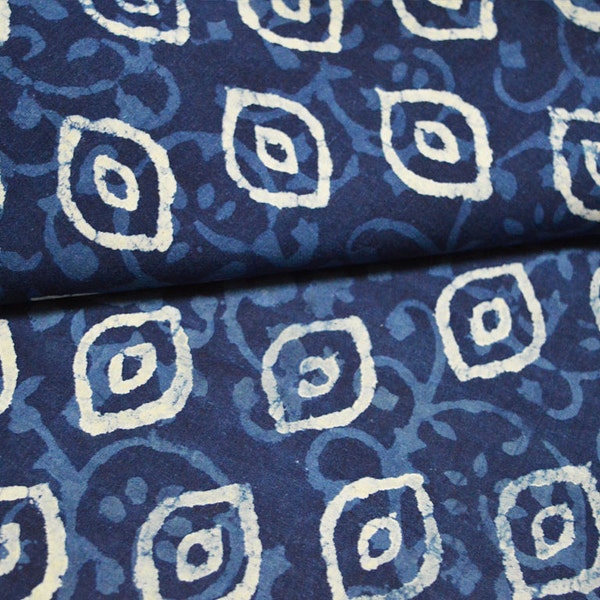 Indigo Blue Cotton Fabric -  Indigo Cotton Fabric - Hand Printed Cotton / block print cotton fabric sold by Yard