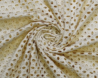 Indian Ivory Cotton Hakoba Fabrics, Embroidered Eyelet Fabric by the Yard Dyeable Schiffli Kids Women Summer Dresses Draperies Girls Apparel