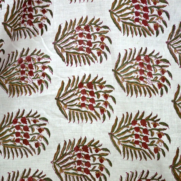 Hand Printed Fabric - Block Print Cotton Fabric - Cotton fabric by the yard - Indian Cotton Fabric for summer dresses, Quilting Fabric