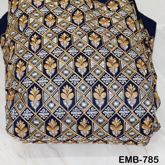 navy blue colour dress material Navy Blue Color Brocade Fabric, Jacquard Fabric, Wedding Dress Fabric, by the Yard
