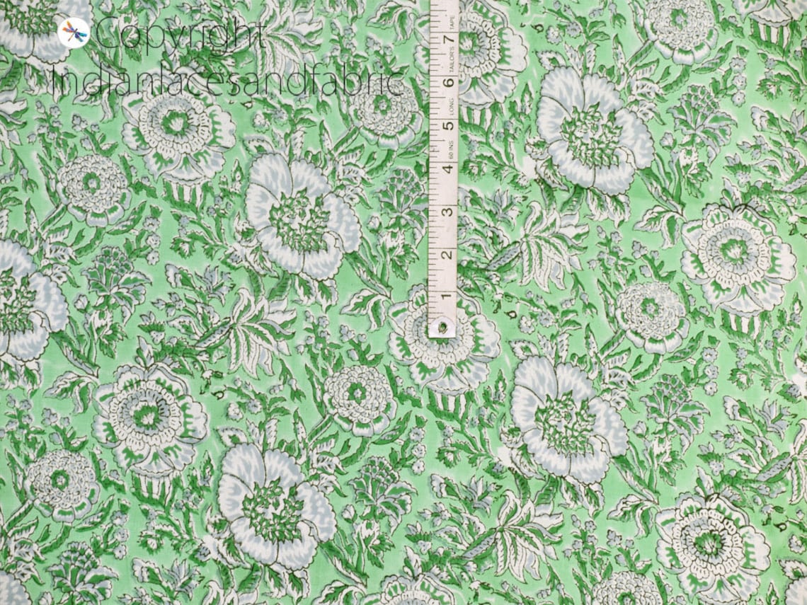 Mint Green Indian Quilting Hand Print Cotton Fabric Yardage Etsy