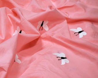 Indian Peach Pink Embroidered Cotton Fabric by the Yard Embroidery Sewing Crafting Nursery Drapery Kids Summer Dresses Skirt Pillowcases