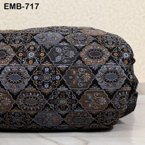 Black Indian Embroidered Velvet Fabric by the yard Sewing DIY Crafting Wedding Dress Costumes Doll Bags Cushion Covers Table Runner Quilting