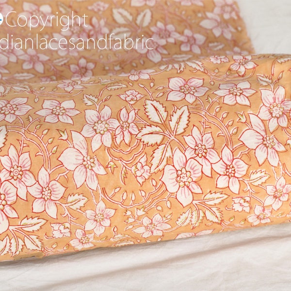 Peach Indian Quilting Block Printed Cotton By Yard Summer Dresses Costume Sewing Crafting Drapery Apparels Nursery Home Decor Table Runner