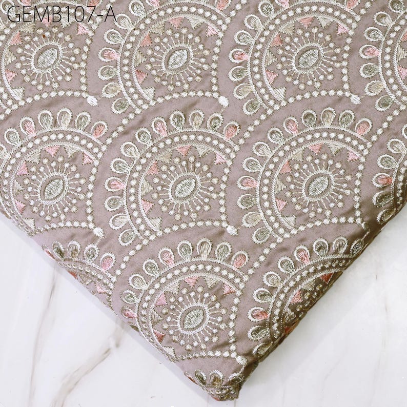 Buy Indian Mauve Embroidered Fabric by the Yard Sewing DIY Crafting