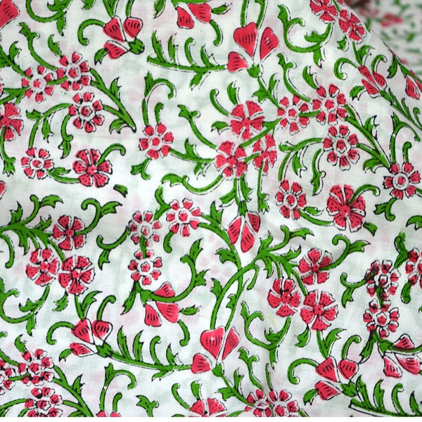 Block Print Cotton green Fabric by yard Soft Cotton costume fabric and nation floral Hand Printed Fabric Indian Fabric Summer dress fabrics