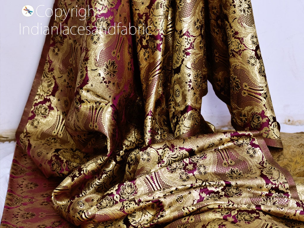 Purple Indian Brocade Fabric By The Yard Banarasi Wedding | Etsy