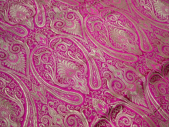 Silk Brocade Fabric fuschia Gold Weaving Indian Art Silk | Etsy