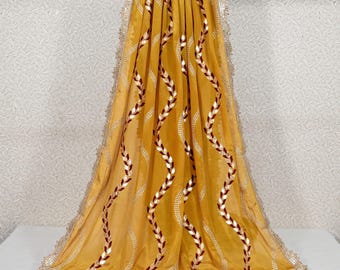 Yellow Indian Wedding Dupatta Haldi Function Chinon Long Embroidered Chuni Bridal Veil Lehenga Embroidery Stoles Festival Punjabi Chunni