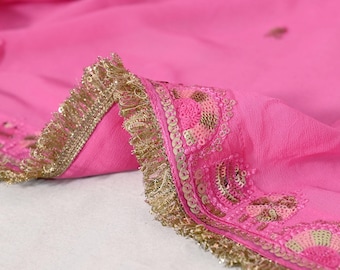 Pink Georgette Designer Dupatta for women Bridal Wedding lehenga Chunni/Veil Sequin Scarf Indian Ethnic Dresses Stole Gift Bridesmaid