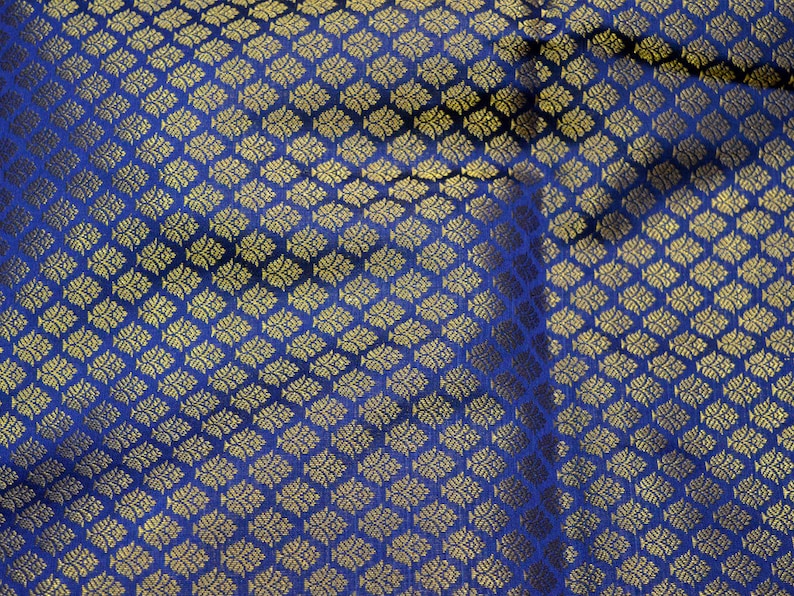 Crafting Costume Wedding Dress Fabric Brocade Fabric by the Yard Banarasi Brocade Fabric Navy Blue Gold Brocade Indian Fabric
