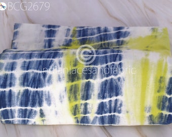 Indian Handmade Shibori Cotton Tie Dye Indigo Yellow Blue Color Dyed By Hand Summer Dresses Quilting Sewing Craft Cloth Fabric By The Yard