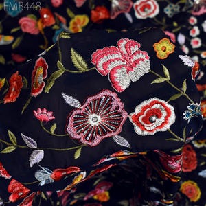 56&#39;&#39; Embroidered Georgette Fabric by Yard Indian Embroidery Wedding lehenga Bridal Long Dress Material Party Costumes Sewing DIY Crafting