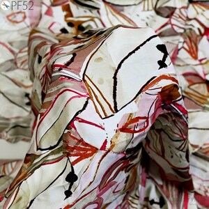 Indian Fabric, Flowy Modal Satin By The Yard | Multicolor Abstract Print, Off White Base, 44 Inch Width