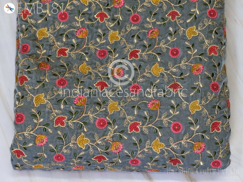 Buy Indian Embroidered Velvet Fabric by the Yard Sewing DIY Online in