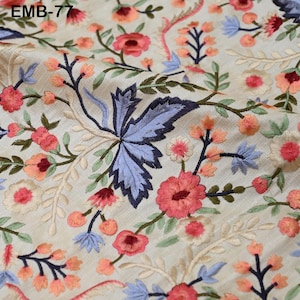 Indian Embroidered by the yard Fabric Ivory Sewing DIY Crafting Embroidery Wedding Dresses Costumes Dolls Bags Cushion Covers Table Runners