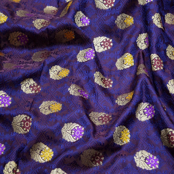 Royal Blue Crafting Sewing Jacquard Skirts Indian Banarasi Brocade By The Yard Wedding Dress Fabric Bridesmaid Costumes Pillow Covers Turban