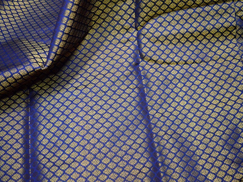Crafting Costume Wedding Dress Fabric Brocade Fabric by the Yard Banarasi Brocade Fabric Navy Blue Gold Brocade Indian Fabric