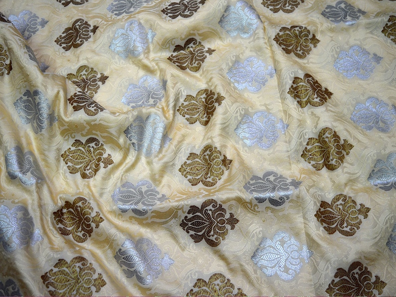 Banaras Brocade Art Silk for Wedding Dress Ivory Brocade Fabric Banarasi Brocade Fabric by the Yard