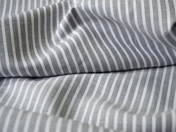 Extra Wide Pure Striped Linen Fabric by the Yard Gray Stripes | Etsy