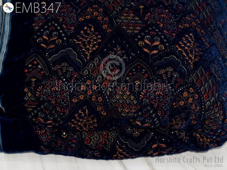 Blue Indian Embroidered Velvet Fabric by the Yard Sewing DIY Etsy