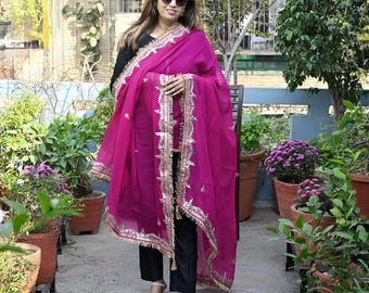 Gotta Patti Dupatta bordado a mano pura gasa diseñador personalizado boda nupcial Lehenga mujeres Chunni velo bufanda artesanía vestido